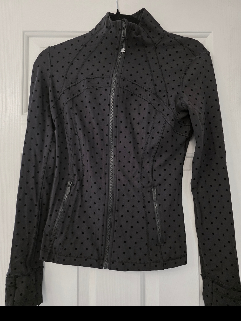 lululemon athletica Black Polka Flock Polka Dot Full Length Define Jacket Size 6